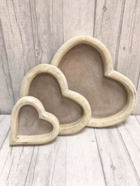 Set of 3 Wooden Heart Trays