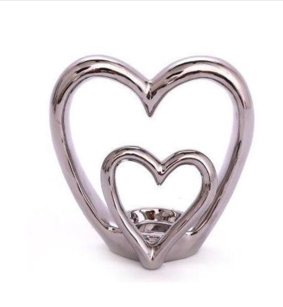 Silver Double Heart Tea Light